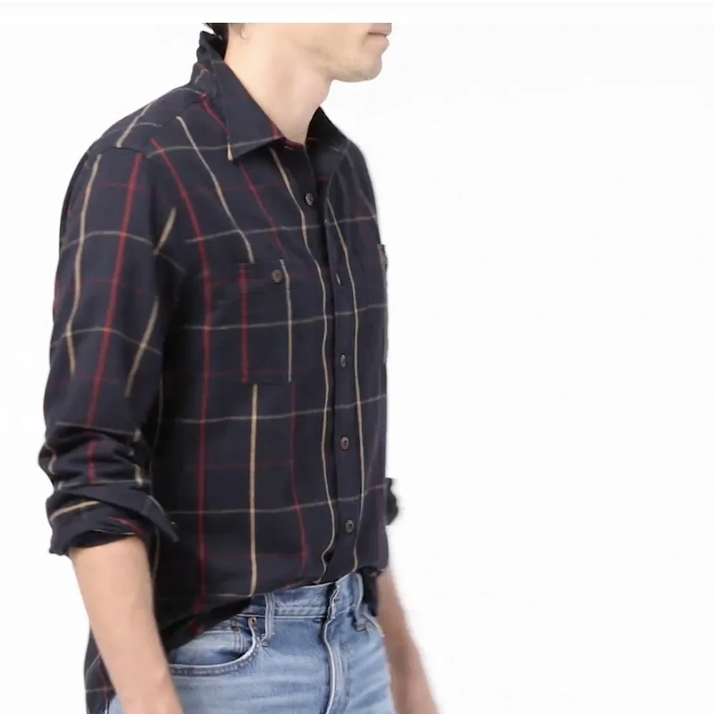 J. Crew • Men’s Navy Red Plaid Midweight Workshirt Flannel Button-Up Shirt